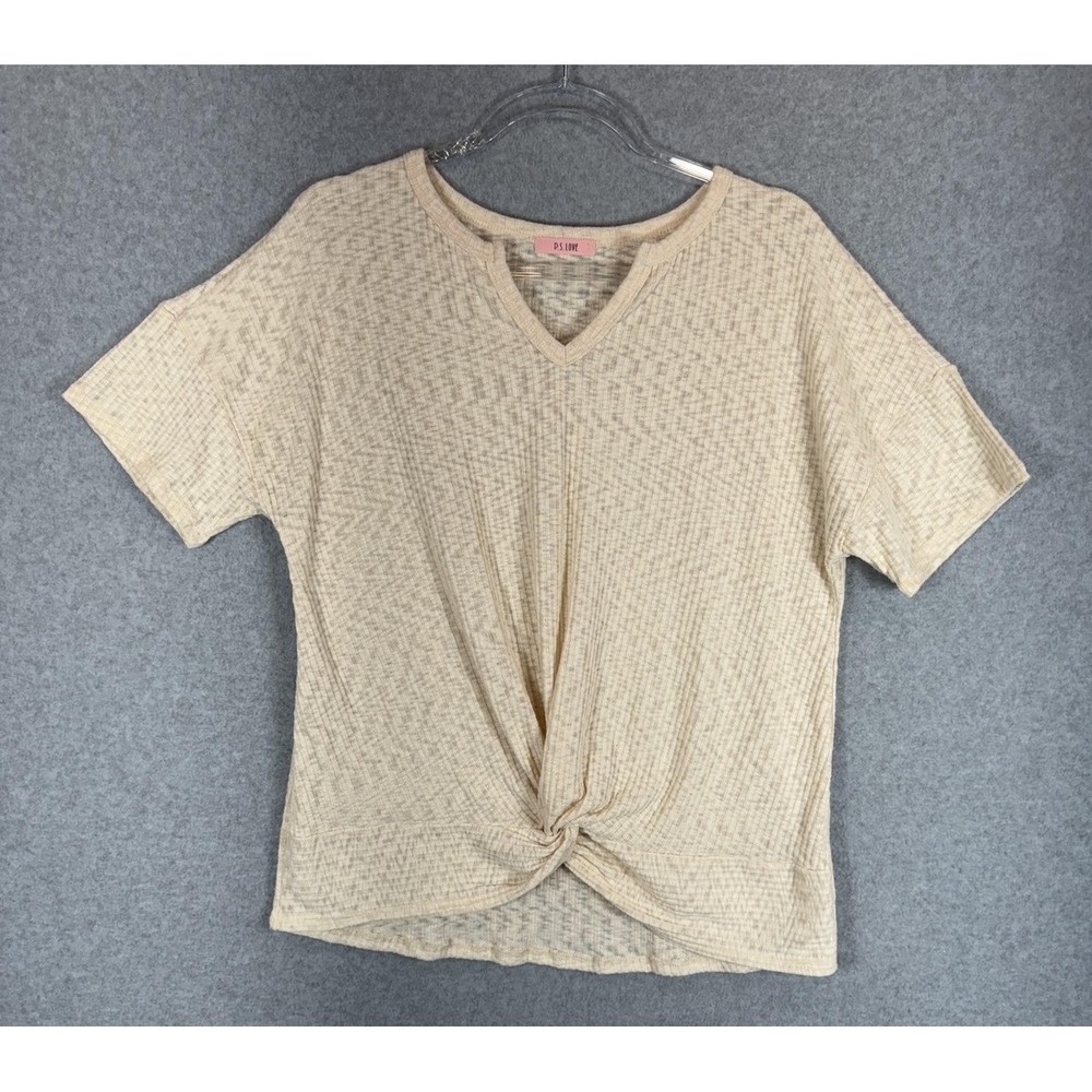 P.S. Love Shirt Womens Small Twist Knot Front Short Sleeve V Neck Lightweight To